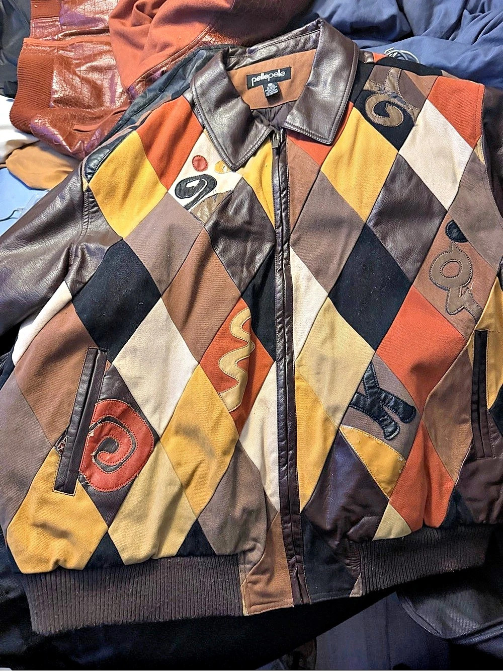 pelle Men's Patchwork Bomber Jacket Brown & Yellow